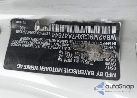 2017 BMW 230I xDrive z USA, uszkodzony, nr VIN WBA2M9C3XH7A47644